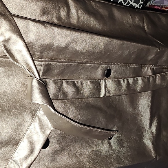 NWT PEACH GOLD PEWTER FAUX LEATHER DOUBLE-BREASTED JACKET - Picture 2 of 2